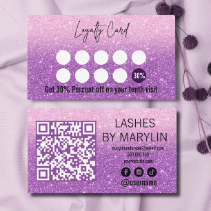 Tarjeta De Fidelización Ombre Lash Tech Purpurina rosa morado y pasto