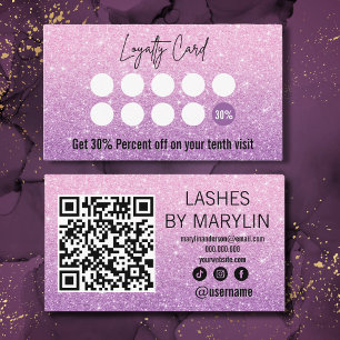 Tarjeta De Fidelización Ombre Lash Tech Purpurina rosa y morado