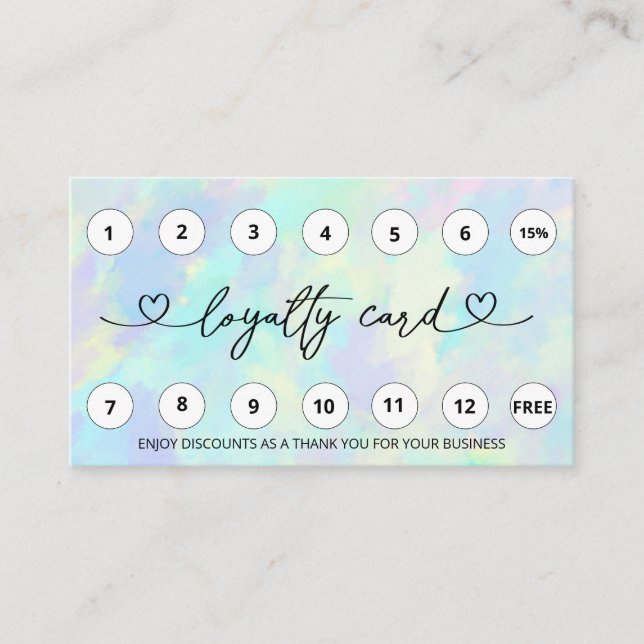 Tarjeta De Fidelización *~* Opal Rainbow Heart QR LOGO Rewards Gracias  (Anverso)