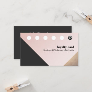 Tarjeta De Fidelización Oro moderno, negro, geométrico rosado 6 fidelidad