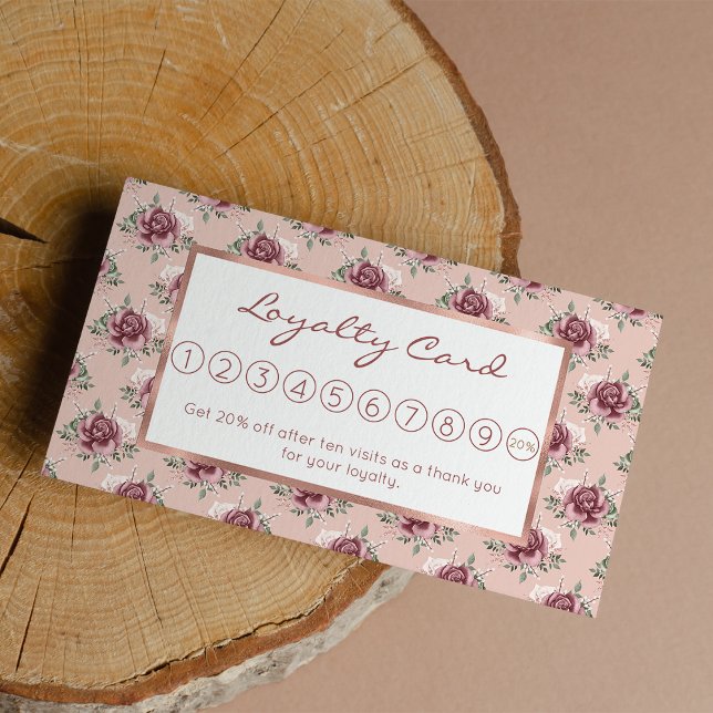 Tarjeta De Fidelización Oro rosa rosado rustico verde bohemio floral (Rustic pink rose gold green bohemian floral )