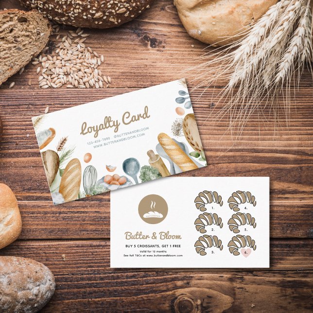 Tarjeta De Fidelización Panadería Croissant Boho (Free Croissant Boho Bakery Loyalty Card)