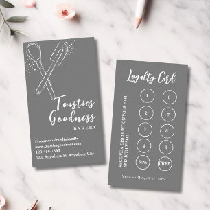 Tarjeta De Fidelización Panadería Pastelería Chef Horneando Utensilios Gri