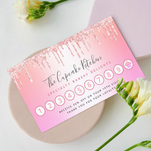 Tarjeta De Fidelización Pastel de panadería Rosa Purpurina de oro arcoiris