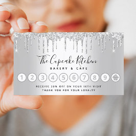 Tarjeta De Fidelización Pastel de pastelería Purpurina de Plata Chef