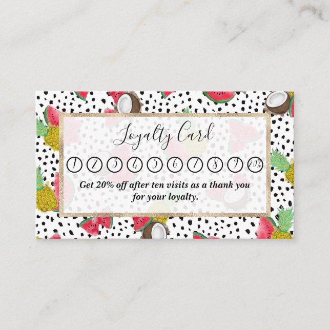Tarjeta De Fidelización Patrón de acuarela de puntos de polka de frutas tr (Anverso)