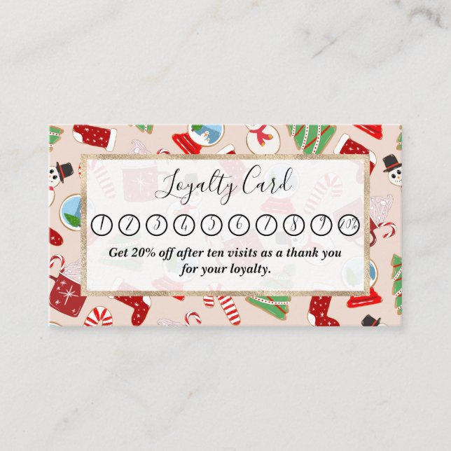 Tarjeta De Fidelización Patrón de Ilustracion de cookie de Navidades rojos (Anverso)