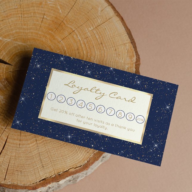 Tarjeta De Fidelización Patrón purpurina de oro brillante azul marino de l (Luxury navy blue sparkle gold glitter pattern loyalty card)