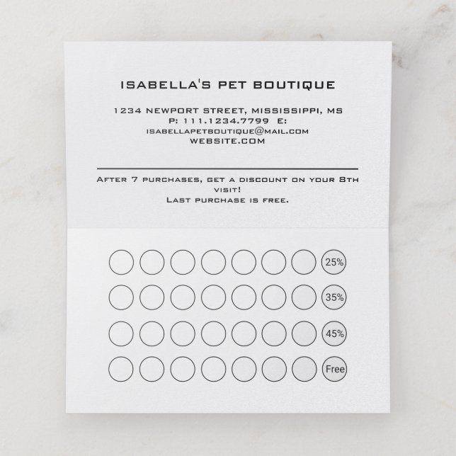 Tarjeta De Fidelización Paw de perro blanco en el servicio de Grooming de  (Interior desplegado)