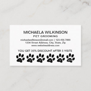Tarjeta De Fidelización Paw de perro blanco en el servicio de Grooming de 