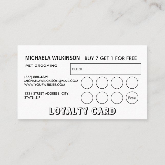 Tarjeta De Fidelización Paw de perro blanco en el servicio de Grooming de  (Reverso)