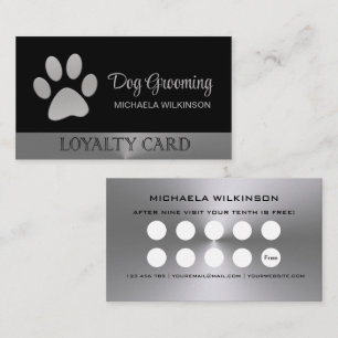 Tarjeta De Fidelización Paw de perro plateado sobre el servicio de crecimi