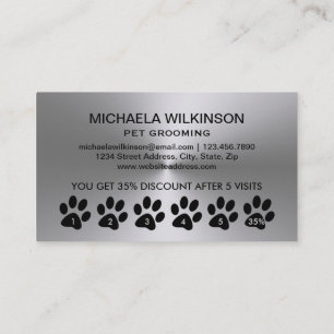 Tarjeta De Fidelización Paw de perro plateado sobre el servicio de crecimi