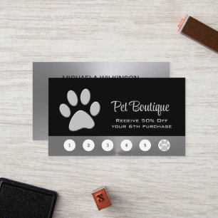 Tarjeta De Fidelización Paw de perro plateado sobre el servicio de crecimi