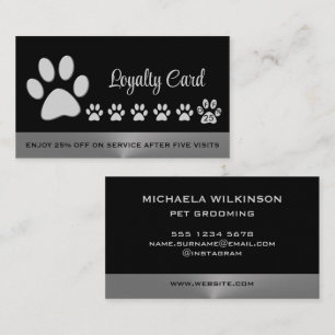 Tarjeta De Fidelización Paw de perro plateado sobre el servicio de crecimi