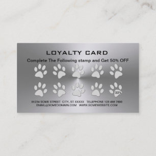 Tarjeta De Fidelización Paw de perro plateado sobre el servicio de crecimi