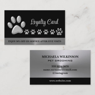 Tarjeta De Fidelización Paw de perro plateado sobre el servicio de crecimi