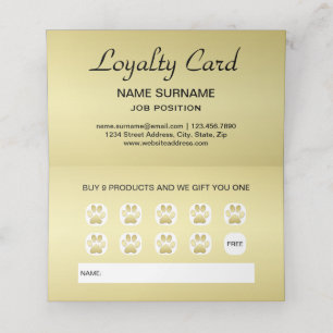 Tarjeta De Fidelización Paw dorada de perro brillante sobre fondo negro
