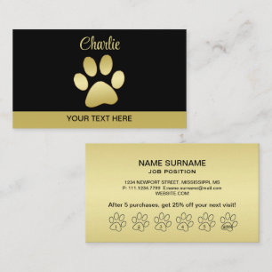 Tarjeta De Fidelización Paw dorada de perro brillante sobre fondo negro
