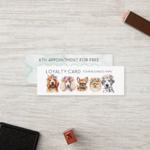 Tarjeta De Fidelización Perros adorables con corona de flores, acuarela bl