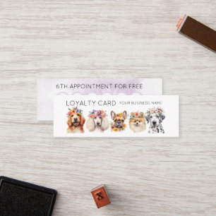 Tarjeta De Fidelización Perros adorables con corona de flores, acuarela bl