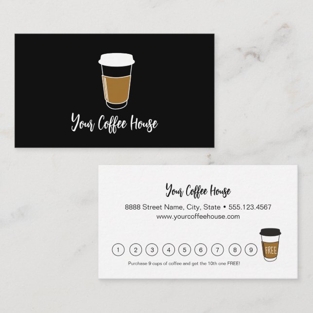 Tarjeta De Fidelización Personalizado Compra 9 Obtén 1 Café gratis (Anverso / Reverso)