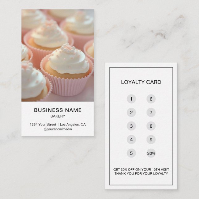 Tarjeta De Fidelización Personalizado de panadería moderna foto blanca (Anverso / Reverso)