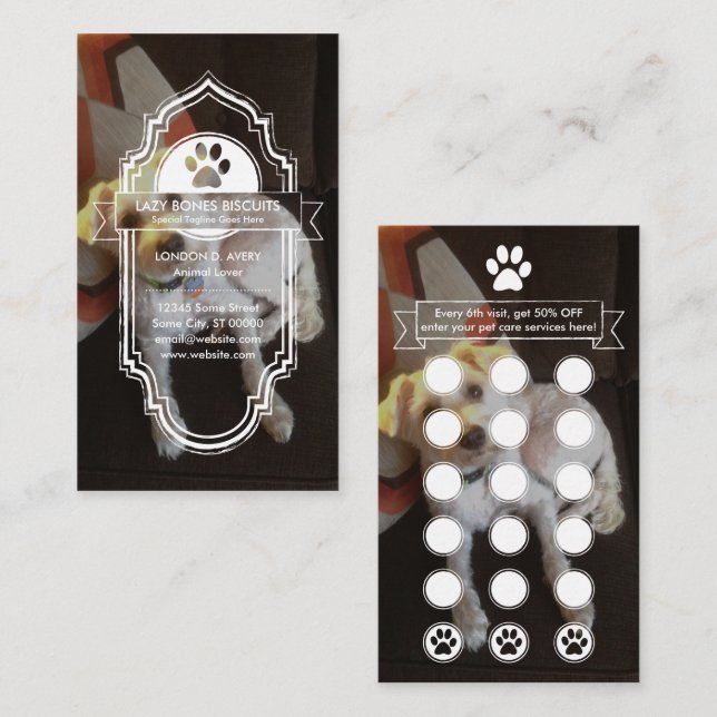 Tarjeta De Fidelización PERSONALIZADO IMAGE mascota paw loyalty programa (Anverso / Reverso)