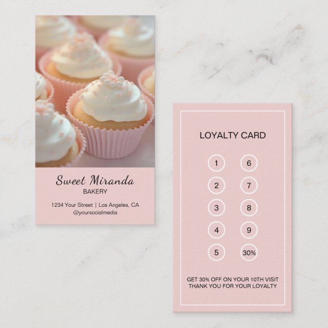 Tarjeta De Fidelización Personalizado panadería moderna foto rosada (Anverso / Reverso)