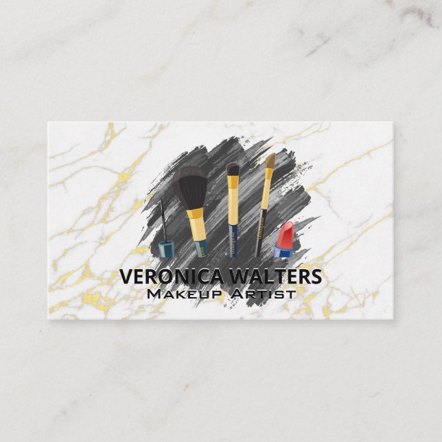 Tarjeta De Fidelización Pinceles de artistas de maquillaje | Mármol de oro (Anverso)