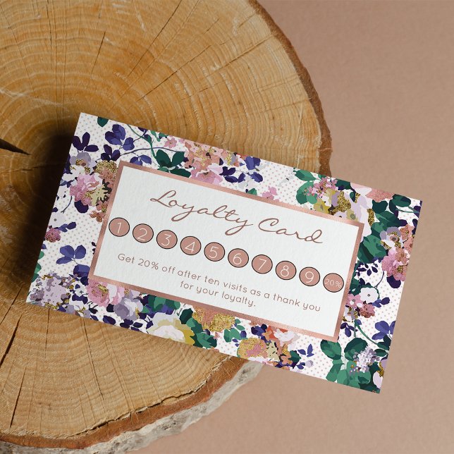 Tarjeta De Fidelización Pink teal purple gold polka dots floral loyalty ca (Pink teal purple gold polka dots floral loyalty )