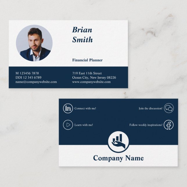 Tarjeta De Fidelización Planificación financiera profesional Negocio blanc (Anverso / Reverso)