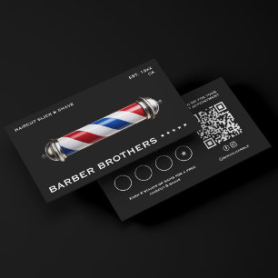 Tarjeta De Fidelización Polo de Barbería Clásico Minimalista Barbería Negr