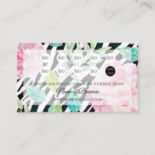Tarjeta De Fidelización Premios de Lealtad Floral Rosa de moda de Zebra