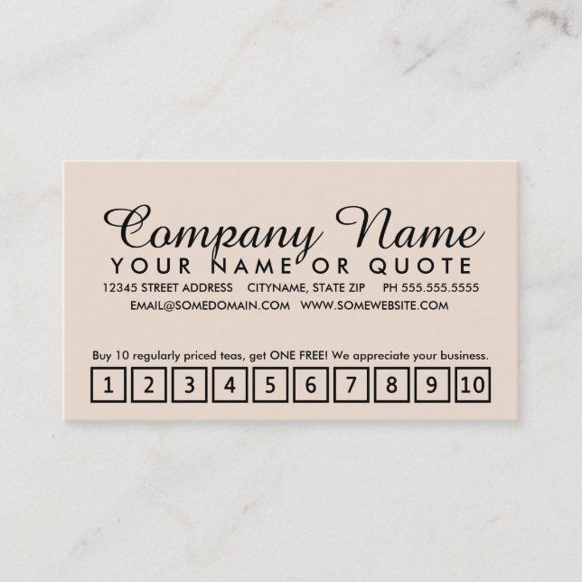 Tarjeta De Fidelización programa de fidelidad a casa de té (Anverso)