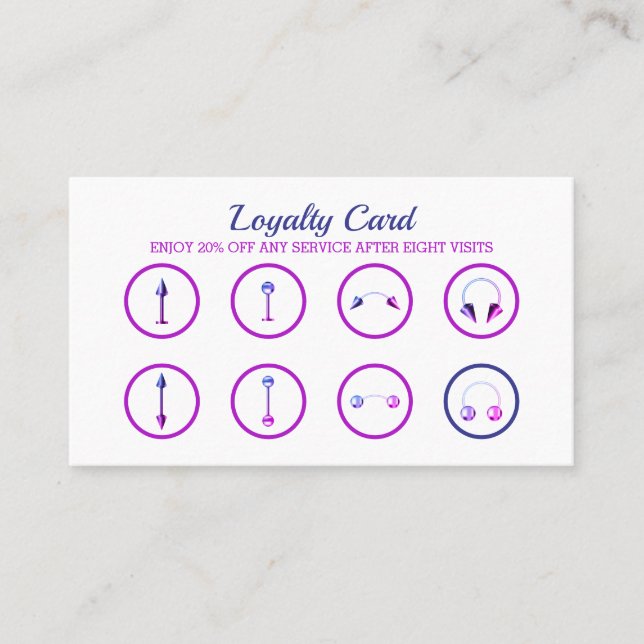 Tarjeta De Fidelización Purple Pink Neon Stylish Body Piercing (Anverso)
