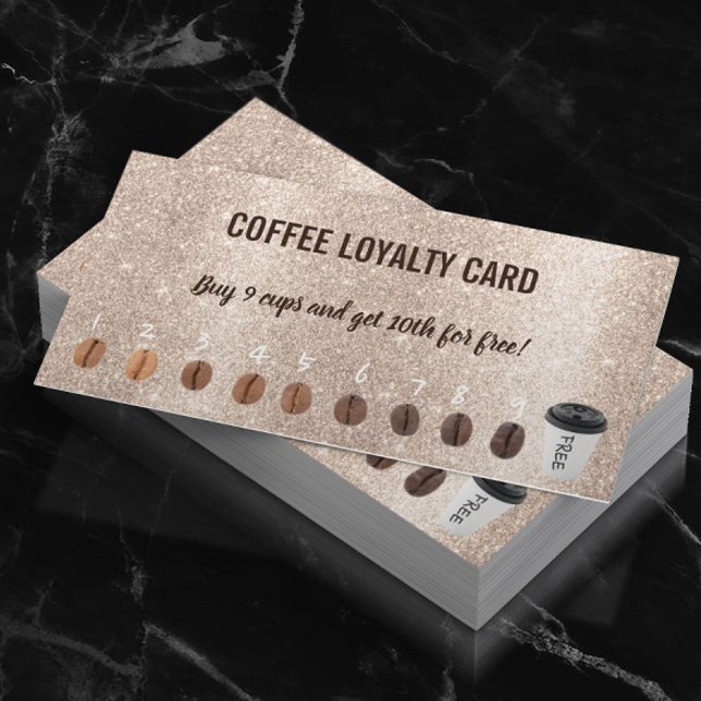 Tarjeta De Fidelización Purpurina de café Cute Coffee Beans Gold Lealtad (Subido por el creador)