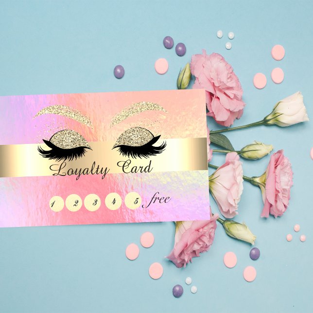 Tarjeta De Fidelización Purpurina de oro de moda Faux Lashes Holographic (Subido por el creador)
