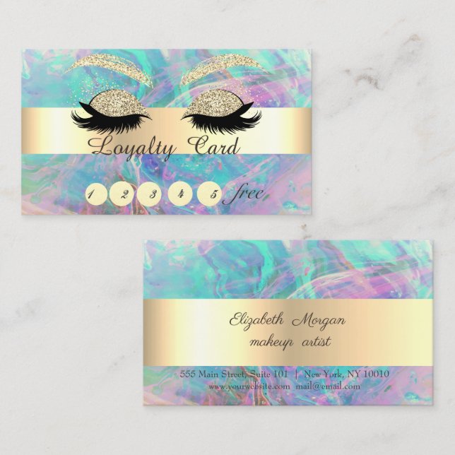 Tarjeta De Fidelización Purpurina de oro de moda Faux Lashes Iridescencia  (Anverso / Reverso)