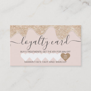 Tarjeta De Fidelización purpurina de oro de moda lechosa gotea maquillaje