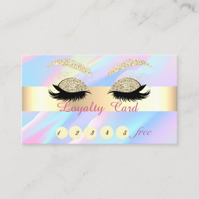 Tarjeta De Fidelización Purpurina de oro Faux Lashes Resumen Holográfico (Anverso)
