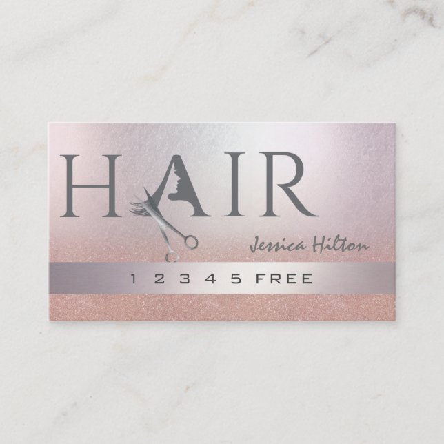Tarjeta De Fidelización purpurina de oro Rosa tijeras sombrías pelo (Anverso)