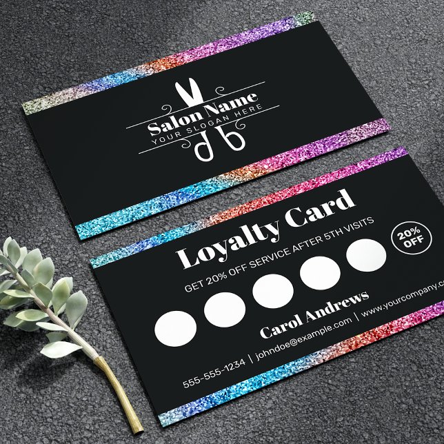 Tarjeta De Fidelización Purpurina negro y holográfico Hair Salon Reward (Subido por el creador)