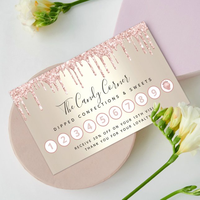Tarjeta De Fidelización Purpurina rosado Drip Strawberry Confection Sweet  (Subido por el creador)