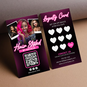 Tarjeta De Fidelización Recompensa de Foto de Salón de Belleza Neon Rosa E