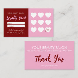 Tarjeta De Fidelización Red Pink Beauty Salon Loyalty ThankYou Reward Card