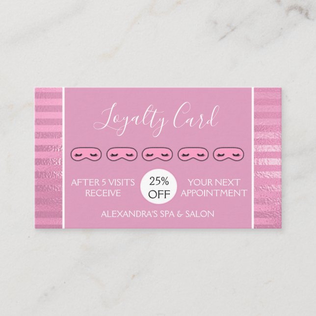 Tarjeta De Fidelización Relieve metalizado rosa Stripes Masaje y Lealtad d (Anverso)