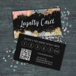 Tarjeta De Fidelización Resumen de mármol purpurina Código QR moderno