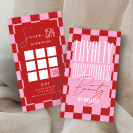Tarjeta De Fidelización Retro Pink & Red Checkered Aesthetician Spa Salon