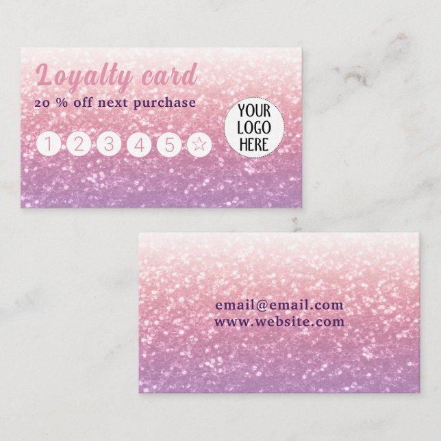 Tarjeta De Fidelización Rosa de lavanda morada chispeante chispas purpurin (Anverso / Reverso)